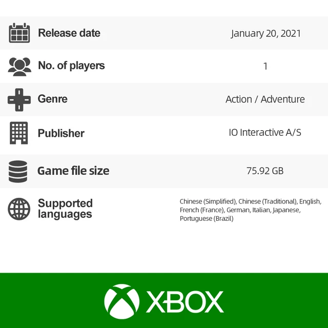 Carte de jeu Microsoft XBOX, HITMAN 3, pour Xbox série X, série S