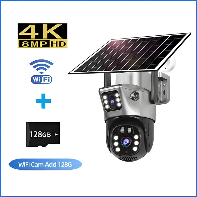 4K 8MP 4G Sim Solar Camera Outdoor Dual Lens Wireless WiFi Surveillance IP Camera PIR Human Detection Solar Security CCTV Cam