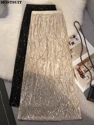High Waisted Sequins Beading Long Skirt Womens 2023 Summer Stretchy Straight Stylish Fashion Chic Ladies Skirts 2023