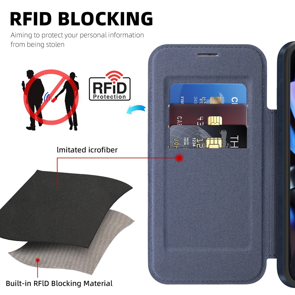 Magnetic Leather Flip Case with Card Slot and Magsafe Compatibility