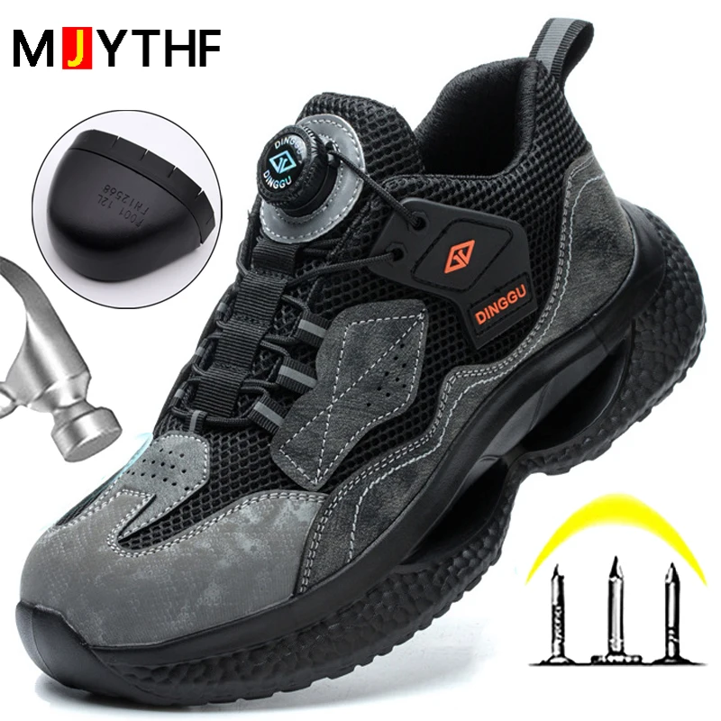 

Rotating Buttons Security Shoes Men Breathable Work Sneakers Steel Toe Shoes Puncture-Proof Protective Shoes Safety Boots Men