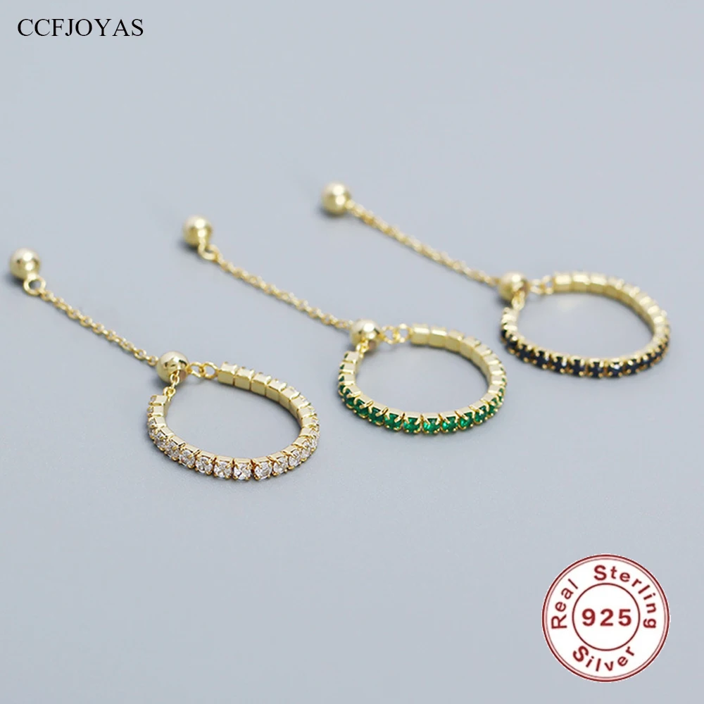 

CCFJOYAS 100% Real 925 Sterling Silver White/Black/Green Zircon Rings for Women 18k Gold Plated Adjustable Stackable Ring