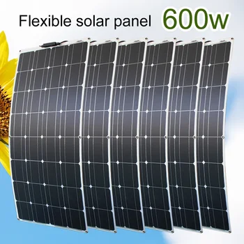 12V Flexible Solar Panel 100W–600W Bendable Waterproof Monocrystalline Solar Panel for RV, Boat, Camping, Off-Grid Power 1