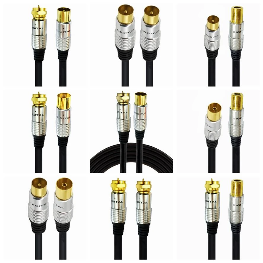 Antena de satélite Coaxial macho a hembra, Cable RF de cabeza F de 9,5mm, Cable de señal STB de vídeo HD, 0,3 m, 1,5 m, 3m, 5m, 1 ud.|Conectores y