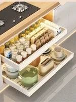 Kitchen Pull-out Retractable Cabinet Ultra-deep No-punch Divider Inside Shelf Pots And Pans Scalable Slide Drawer Organizers 1