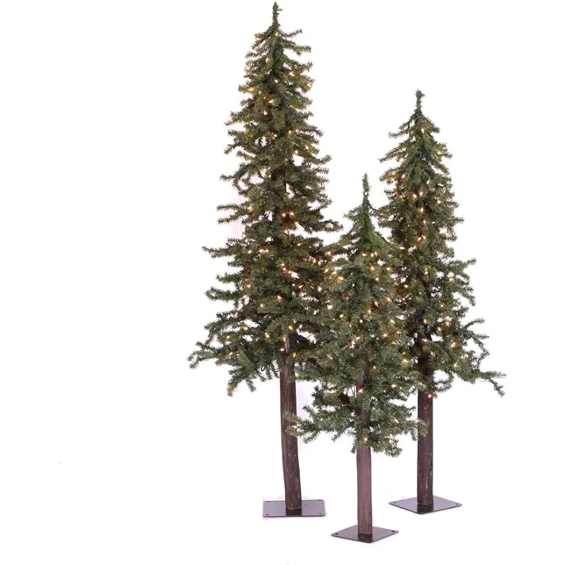 

4' 5' 6' Natural Alpine Artificial Christmas Tree Set, Clear Incandescent Mini Lights - Faux Christmas Tree
