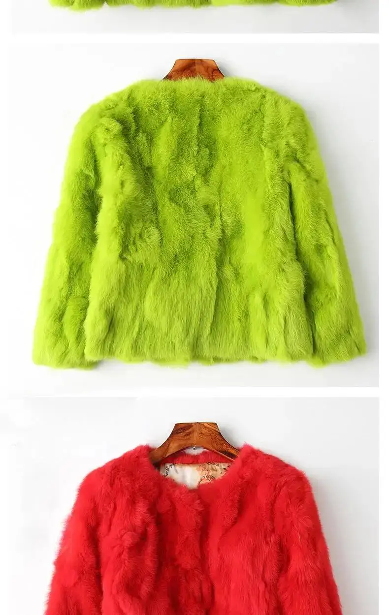 Rabbit Fur Coat - Women's Slim Fit Cardigan, High Waist Long Sleeve Jacket