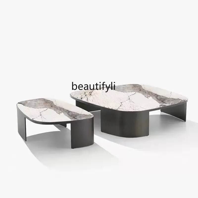

Italian Stone Plate Coffee Table Living Room Sofa Side Table Small Apartment Stainless Steel Special-Shaped Size Combination