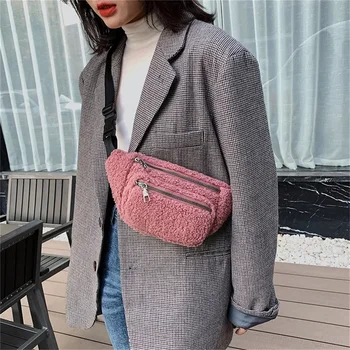⁦Plush Women's Waist Bag Solid Color Belt Bags Shoulder⁩ – תמונה ⁦2⁩