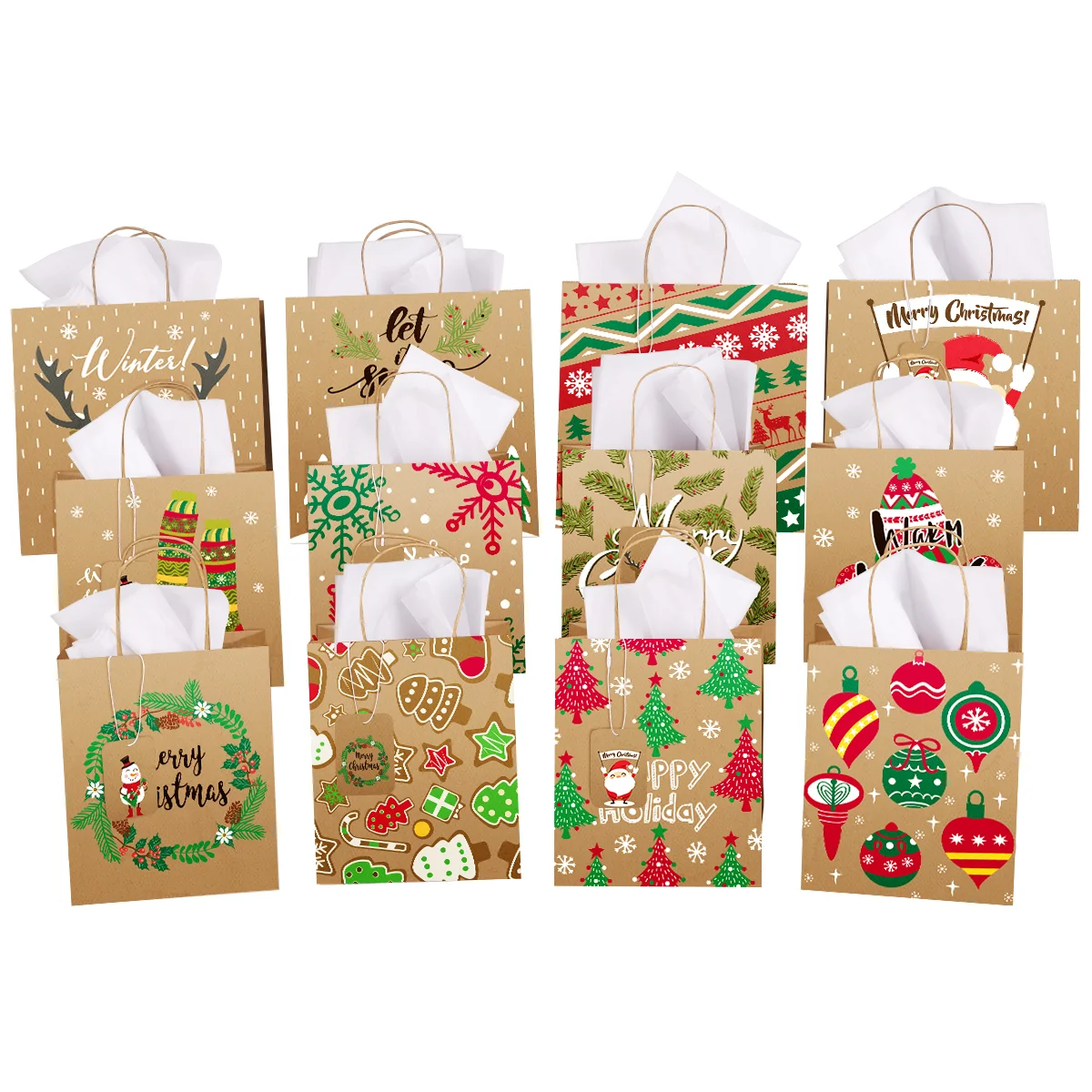 

Christmas Kraft Treat Bags, 12, 28 X 28 X 2 ( biggest ), Kraft Paper Durable Gift Wrapping Bags, Party Favors Pouches, Goodie