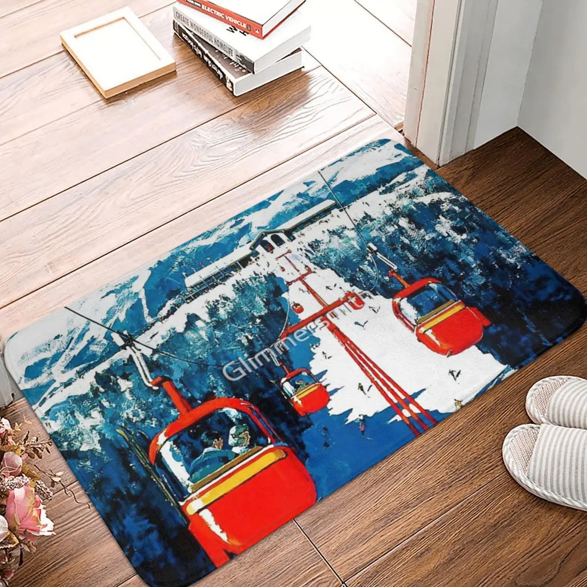 Vintage Gondola Winter Travel Ski 60X40Cm Tappeto Tappetini In Poliestere Tappeti Antiscivolo Retrò