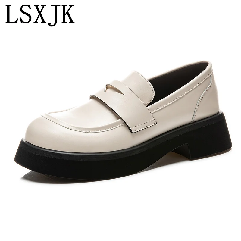 

LSXJK Spring Lady Shoes Female British Style 2022 New Thick-soled College Casual Loafers Genuine Leather Fashion Shoes Girls