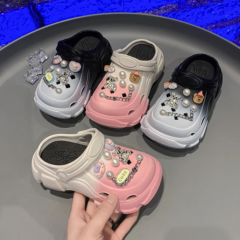 2024 New SandalsCute girl Cartoon Clogs Heels Platform Beach Slippers Cave Hole 3