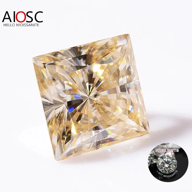 

AIOSC Princess Cut Loose Moissanite Stone 0.5~5.0ct Champagne Color Gems Pass Diamond Tester with GRA Certificate Fine Jewelry