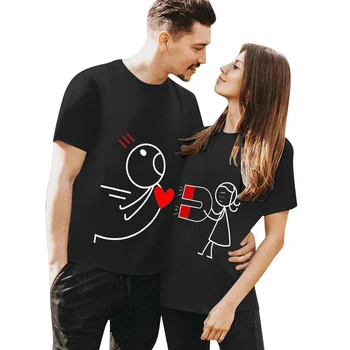Valentine's Day T-shirt New Couple Outfit Stick Figure Printing European American Men and Women Comfortable  Graphic T Shirts 1