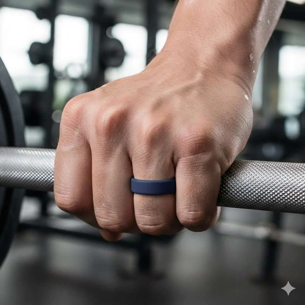 Men's Silicone Wedding Bands Set - Durable, Breathable, Hypoallergenic Rings (4 Pack, 8mm Wide)