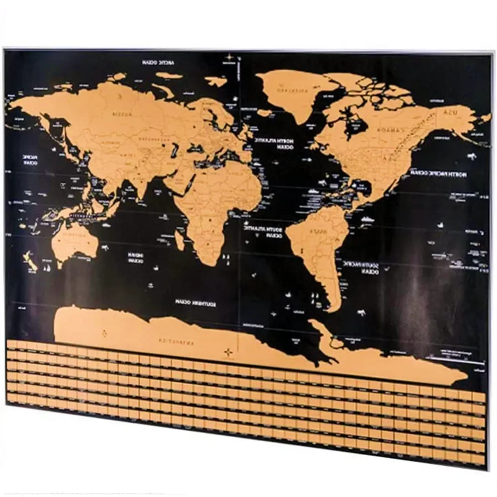 Drop Shipping World Scratch Off Maps Poster, Deluxe Travel Scratch Maps Detail Con Confini Di Terra E Oceano, Scratch Card