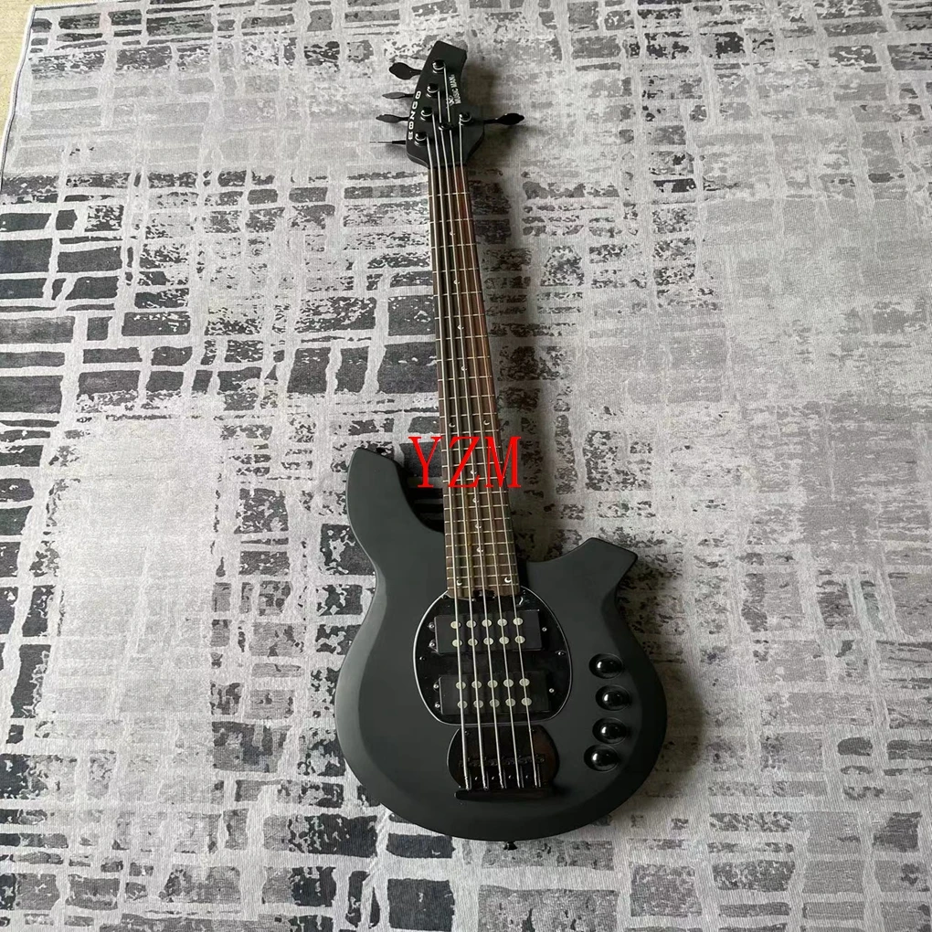 Electric guitar, bass black guitar, five string rosewood fingerboard, black accessories, four adjustment knobs, high-quality hig