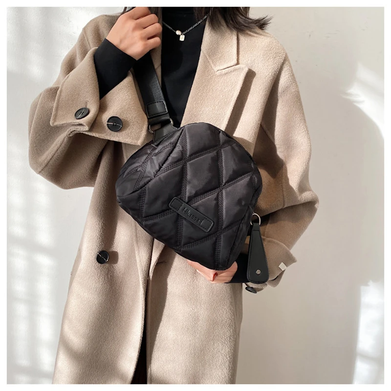 Quilted Women's Nylon Large Tote Diamond Lattice Luxury Brand Designer Handbag Autumn Winter Solid Color Shell Crossbody Bag