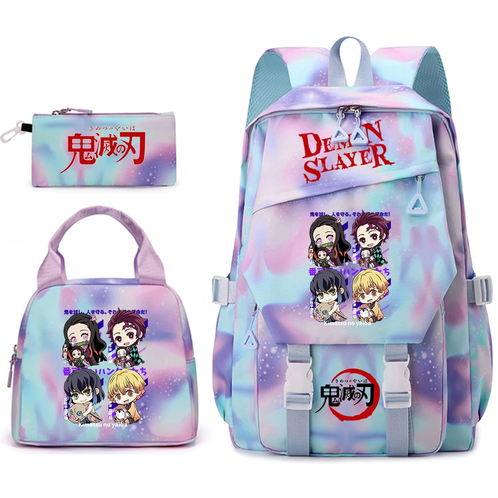 Demon Slayer Anime School Backpack Set 3Pcs Girl Lightweight Student Bookbag with Lunch Bag Pencil Case 1