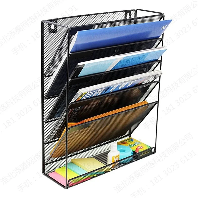 Special Wall-mounted Metal Bookshelf Iron Art Newspaper Rack A4 Data Sorting Storage Basket Multi-layer Vertical Storage Rack