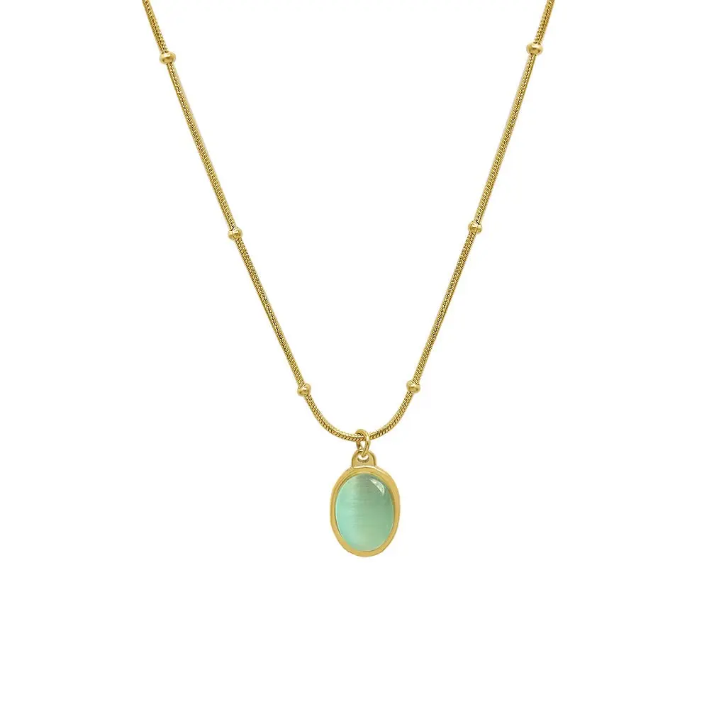 

Women's Green Stone Necklace,Charm 18k Gold Plated Stainless Steel Snake Chain Jewelry Bling Drop Pendant Choker Necklaces Gift