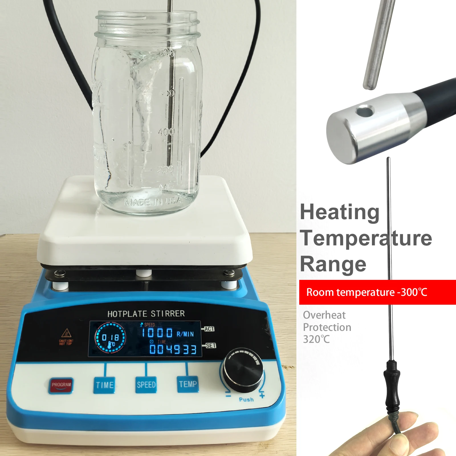 Magnetic Hotplate Stirrer 100 -2000 RPM Heating Power with Casting Aluminum and Ceramic Spraying Hot Plate ,500W,6L