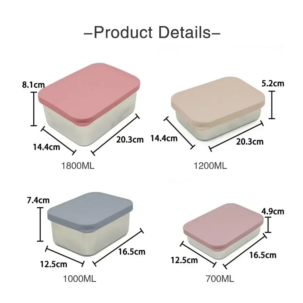 Bpa Free Lunch Box Stainless Steel White Silicone Lid Customized Kids Stainless Steel Lunch Box 3