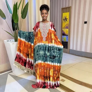 2025 New Fashionable and Elegant Large Scarf Hot Style Hot Diamond European and American Loose Casual Breathable Middle Eastern Bubu African Print Women's Summer Cotton Dress