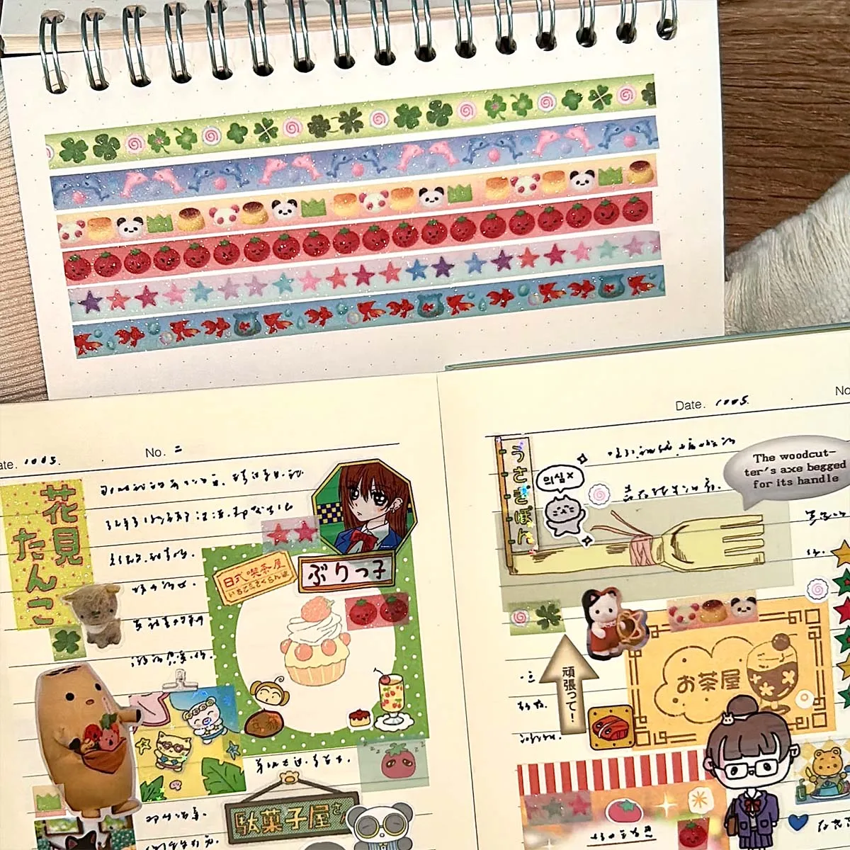 Kawaii Four-leaf Clover Washi Tape Cute Tomato Deco Washi Tape with Sand-Coated Shimmer Film Masking Tape with release paper 4