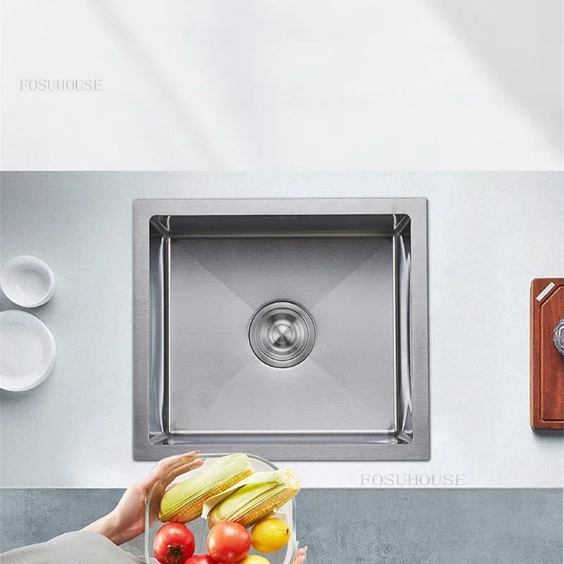Stainless Steel Kitchen Sinks SUS304 Sink Household Handmade Single Slot Wash Basin Mini Bar Balcony Basin Under Counter