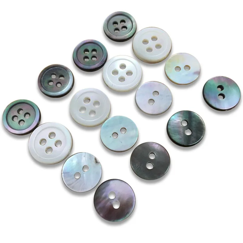 10PC White Natural Shell Sew 2/4 Holes Button Black Mother of