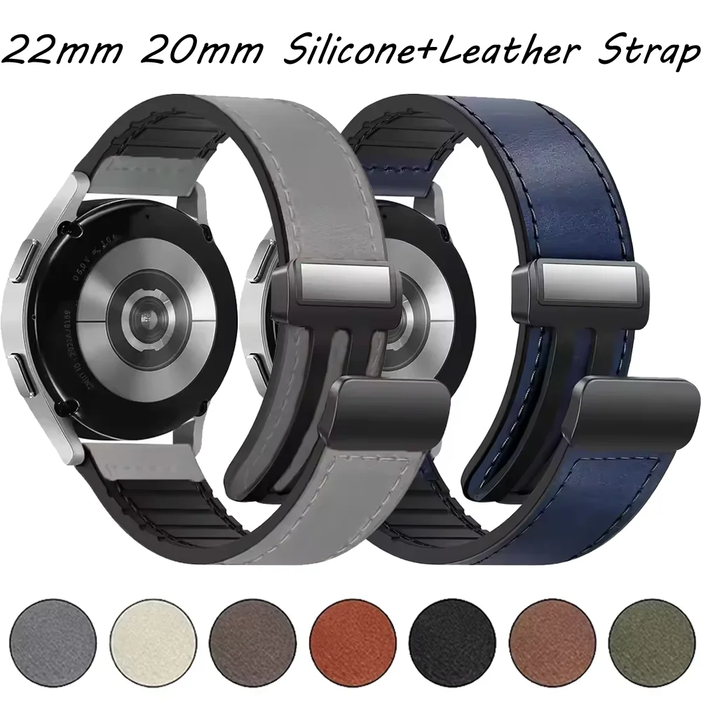 Silicone and Leather Fashion Wristband, 22mm/20mm Strap