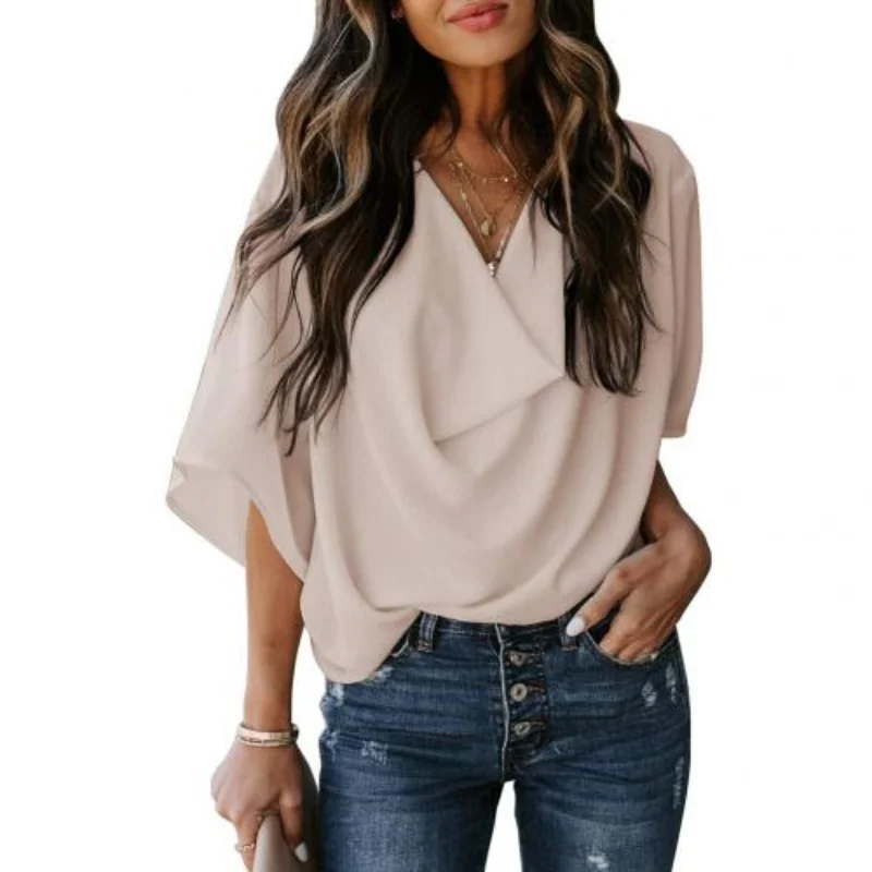 

Fashion New Pullover Women's Shirt Fashion Solid Color Half Sleeve Loose V-Neck Casual Drop Shirt 2023 Graphic T Shirts