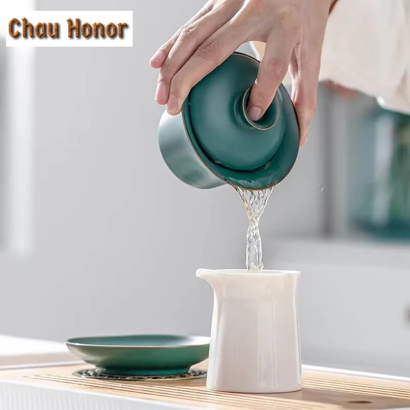 150ml Japanese Kiln Change Coarse Pottery Gaiwan Handmade Home Ceramic Sancai Cover Bowl Puer Kung Fu Tea Set Accessories Gifts