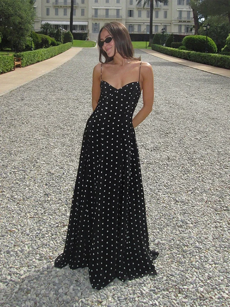 Fashion Summer Sleeveless Backless Long Beach Dresses Chic Dot Printed  Sling Women's Dress Female Chic LAdy Evening Party Robe - AliExpress  200000345