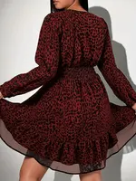 New Sexy V-Neck Leopard Print Long-Sleeve Dress Plus Size Women Clothing American Slim A-Line Skirt Elegant Party Evening Dress - Image 2