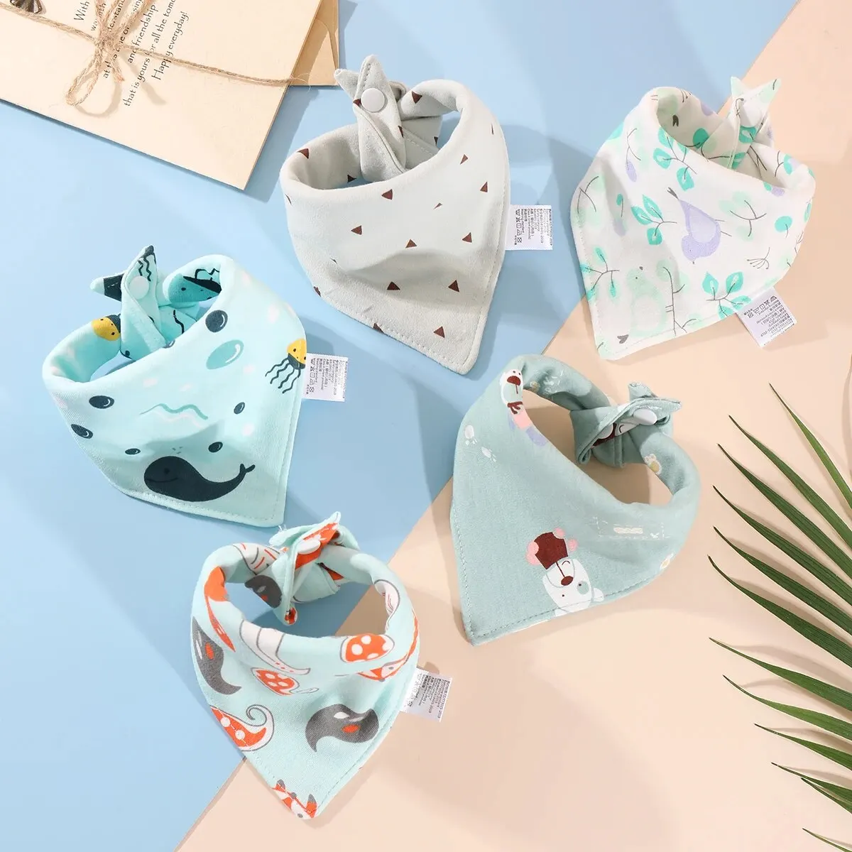 5pcs Cartoon Cotton Bibs 4