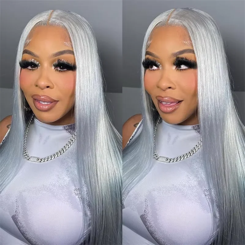 13x6 Straight Grey Lace Front Wig Human Hair Pre Plucked Remy Brazilian Silver Gray Lace Frontal Wig Body Wave Human Hair Wigs