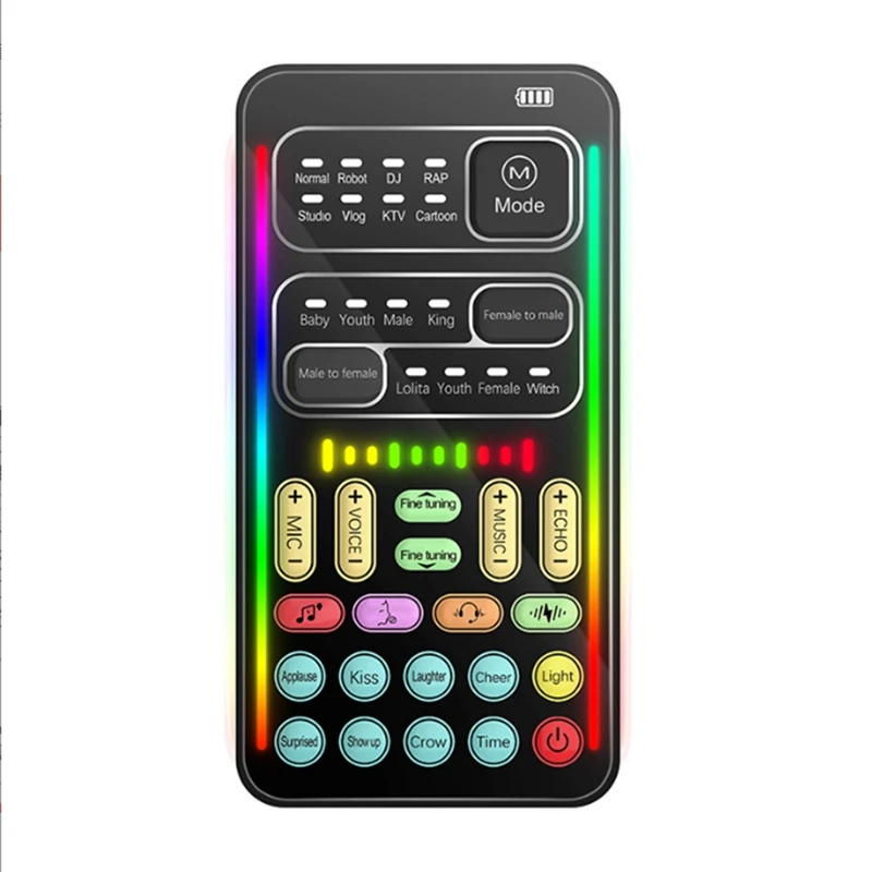 

Live Sound Card Multiple Sound Effects Portable Live Broadcast Voice Changing Card With Mic For Live Streaming Computer