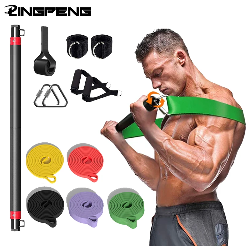 Portable Resistance Bar with Pullup Resistance Band Set pull rod Kit
