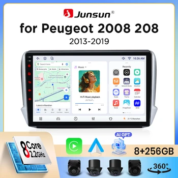 Radio para coche Junsun con CarPlay inalámbrico y Android Auto para Peugeot 208 / 2008 Mk1 2012-2019, ventilador de refrigeración integrado, navegación GPS Android, reproductor multimedia, WiFi, DSP, RDS, BT, SWC, pantalla táctil IPS, autorradio, reproductor de vídeo, unidad principal estéreo. 1