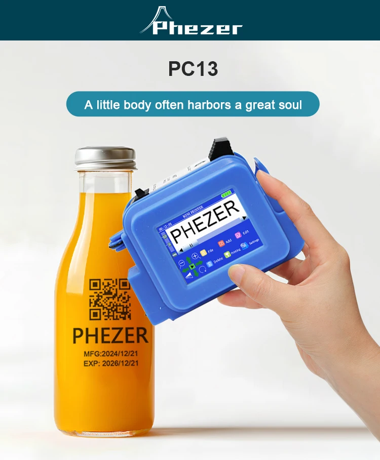 28 Languages12.7mm PC13plus Portable Mini Inkjet Printer QR Bar Batch Code Dat