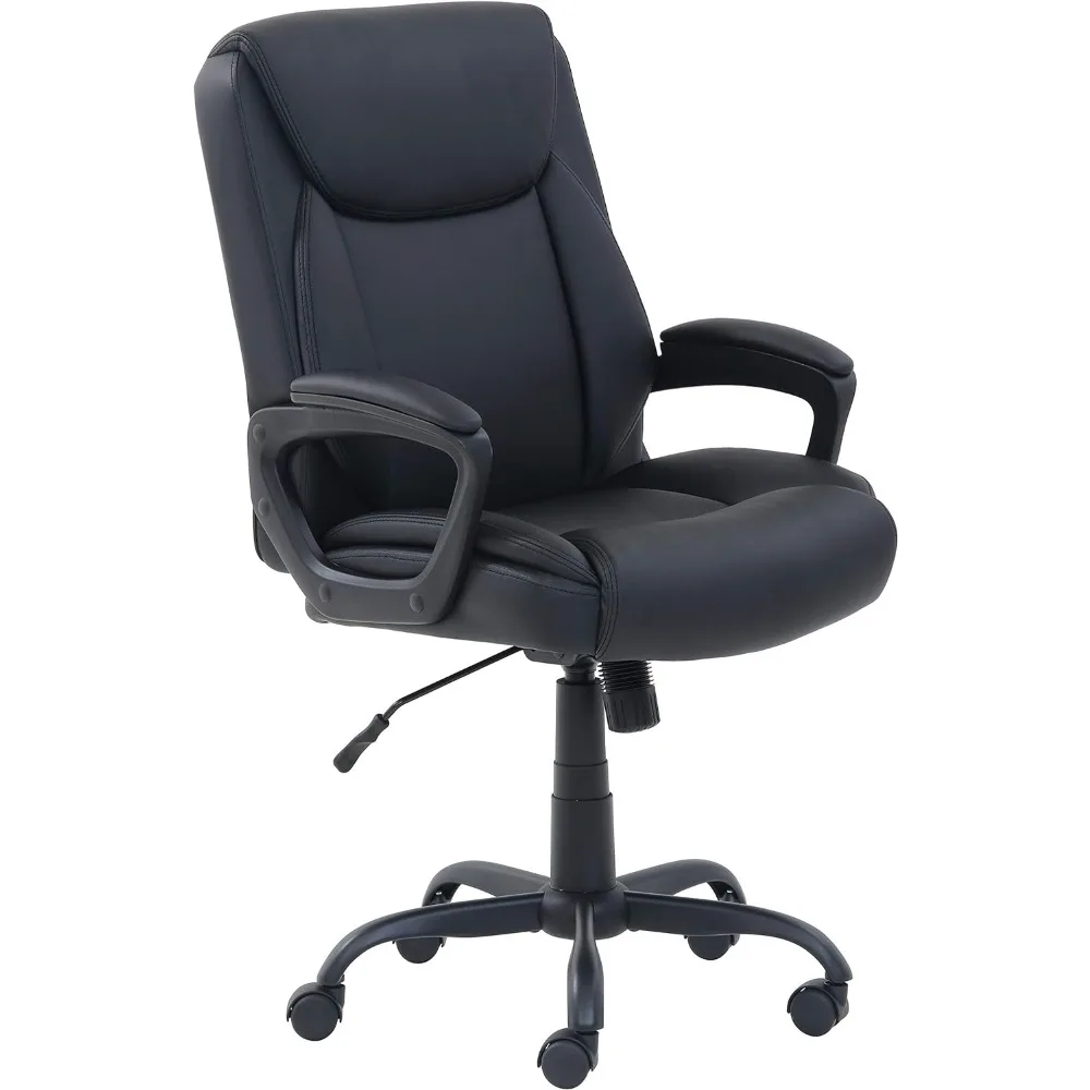 

Basics Classic Puresoft PU Padded Mid-Back Office Computer Desk Chair with Armrest, 26"D x 23.75"W x 42"H, Black