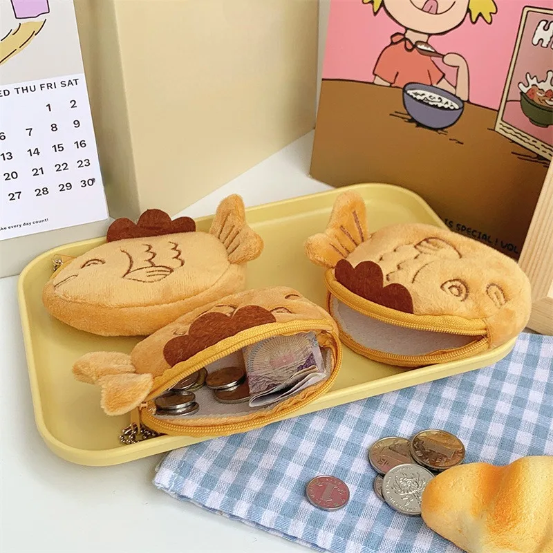 New Creative Cute Taiyaki Plush Coin Purse Kawaii Fish Coin Bag Wallet Key Earphone Organizer Pouch Zipper Bag Kids Gift coin purse plush coin purse