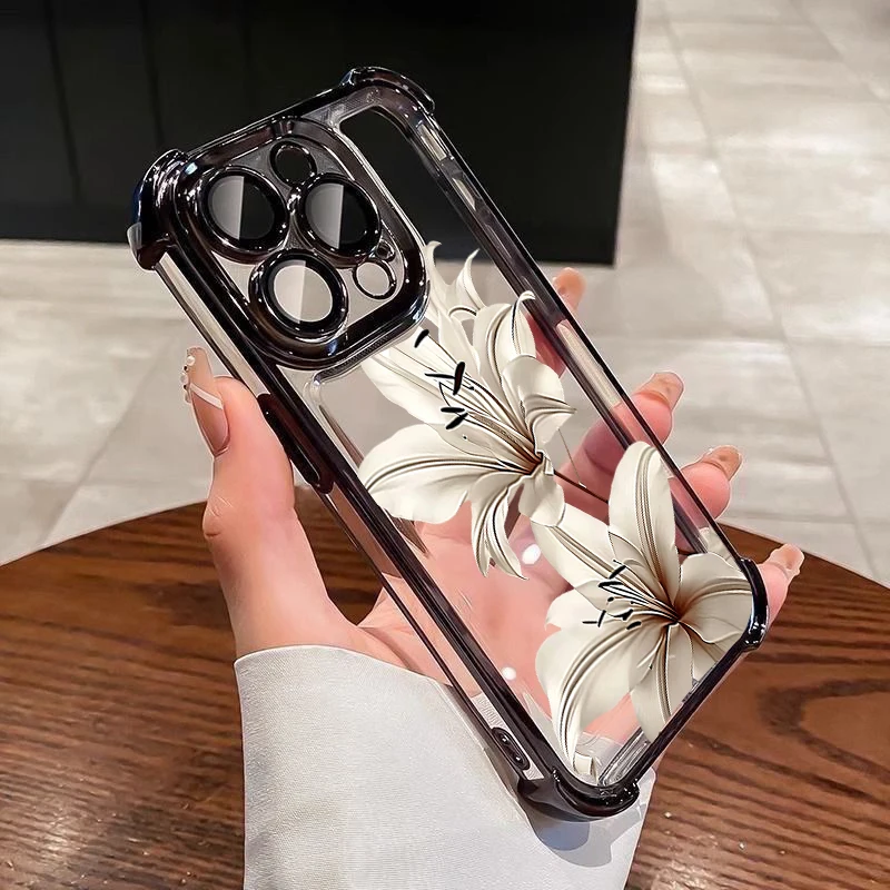 Elegant Retro Lily Flower Plating Protective Phone Case