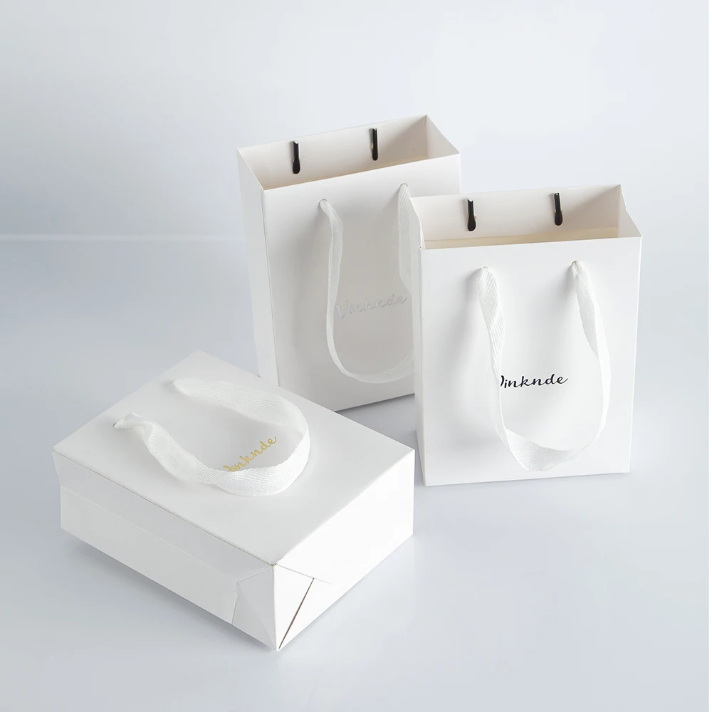 100pcs Bulk White Black Paper Tote Bags Custom Logo 12x6x16cm Shopping  Retail Business Birthday Wedding Party Bag with Handles