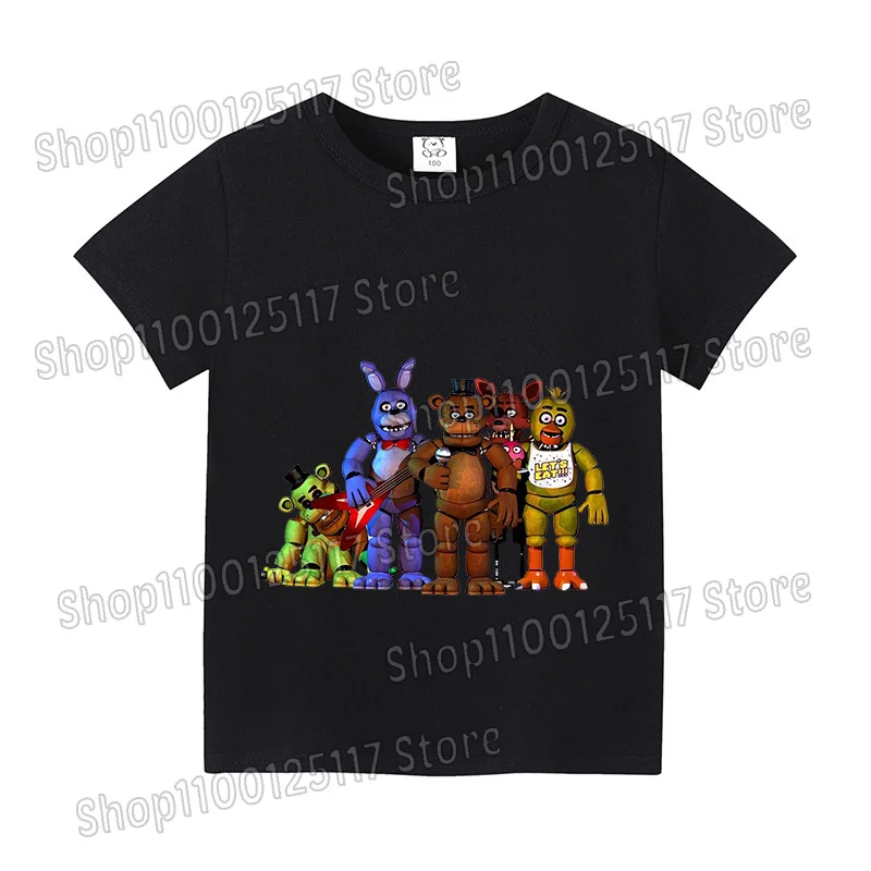 Children's Five Nights at Freddy's Anime Graphic T-Shirt – Short Sleeve White and Black Tee