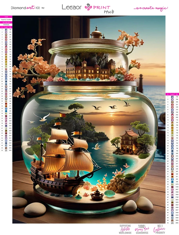 thumbnail image 1 of Nuevo 2024, imágenes artísticas de vidrio y barco pintadas con diamantes, mosaico de diamantes completo, decoración del paisaje del hogar, kits de punto de cruz, manualidades, regalo, 1 of 5