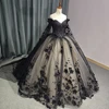 Black Sweetheart Quinceanera Dresses Ball Gown Off The Shoulder Tulle Organza Beads Crystal Cape Sleeve vestidos de quinceañera 6772 3